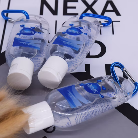 Gel desinfetante para as mãos sem água sem esferas hidratantes com mosquetão
