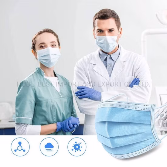 Máscara cirúrgica descartável de 3 camadas Máscara facial médica não tecida para uso civil Uso hospitalar
